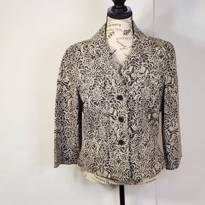 LOFT Black and Cream Floral Women's Blazer